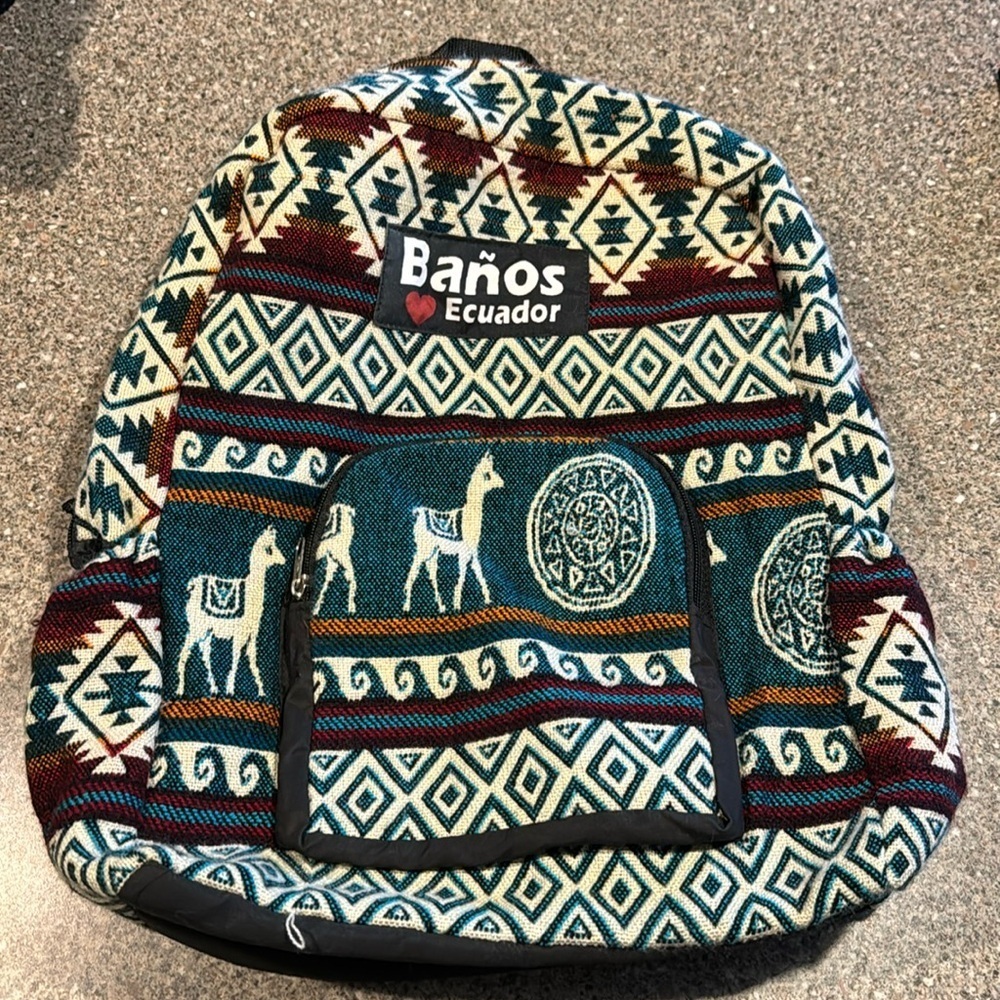Boho Patterned Backpack Alpaca Green Stripe Ecuador